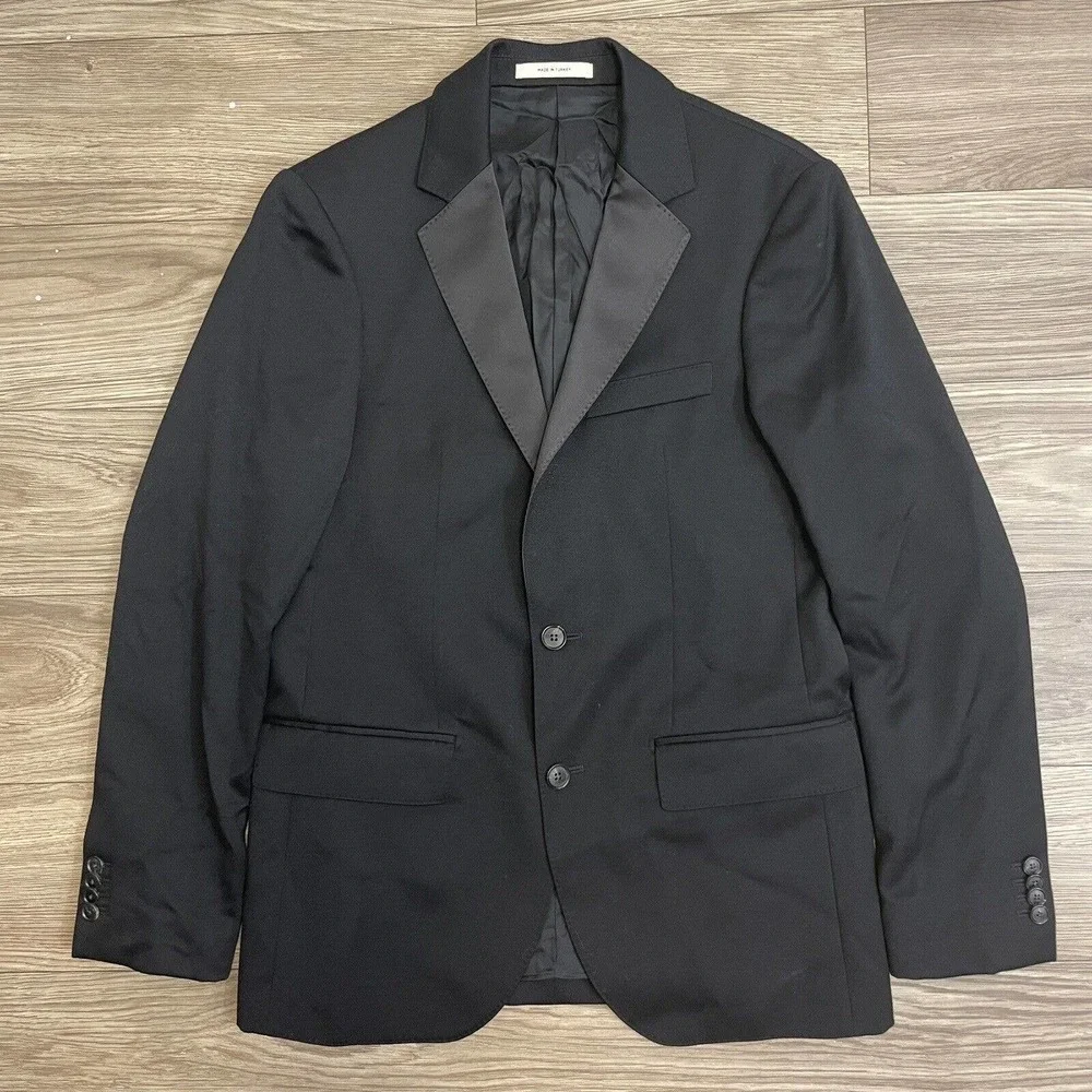 Club Monaco Black Wool Notched Double Lapel 2 Button Blazer Jacket